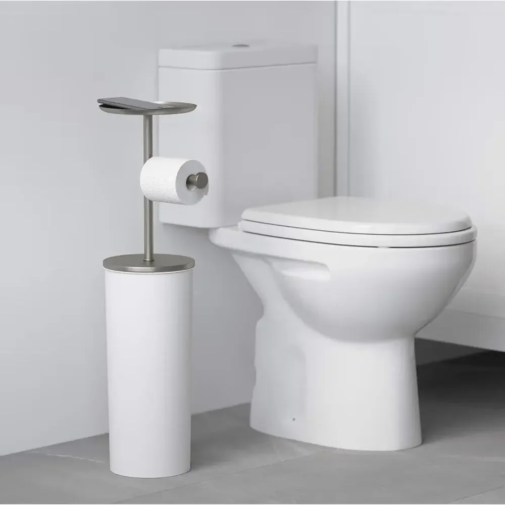 Umbra Portaloo Toilet Paper Stand and Reserve, White/Nickel